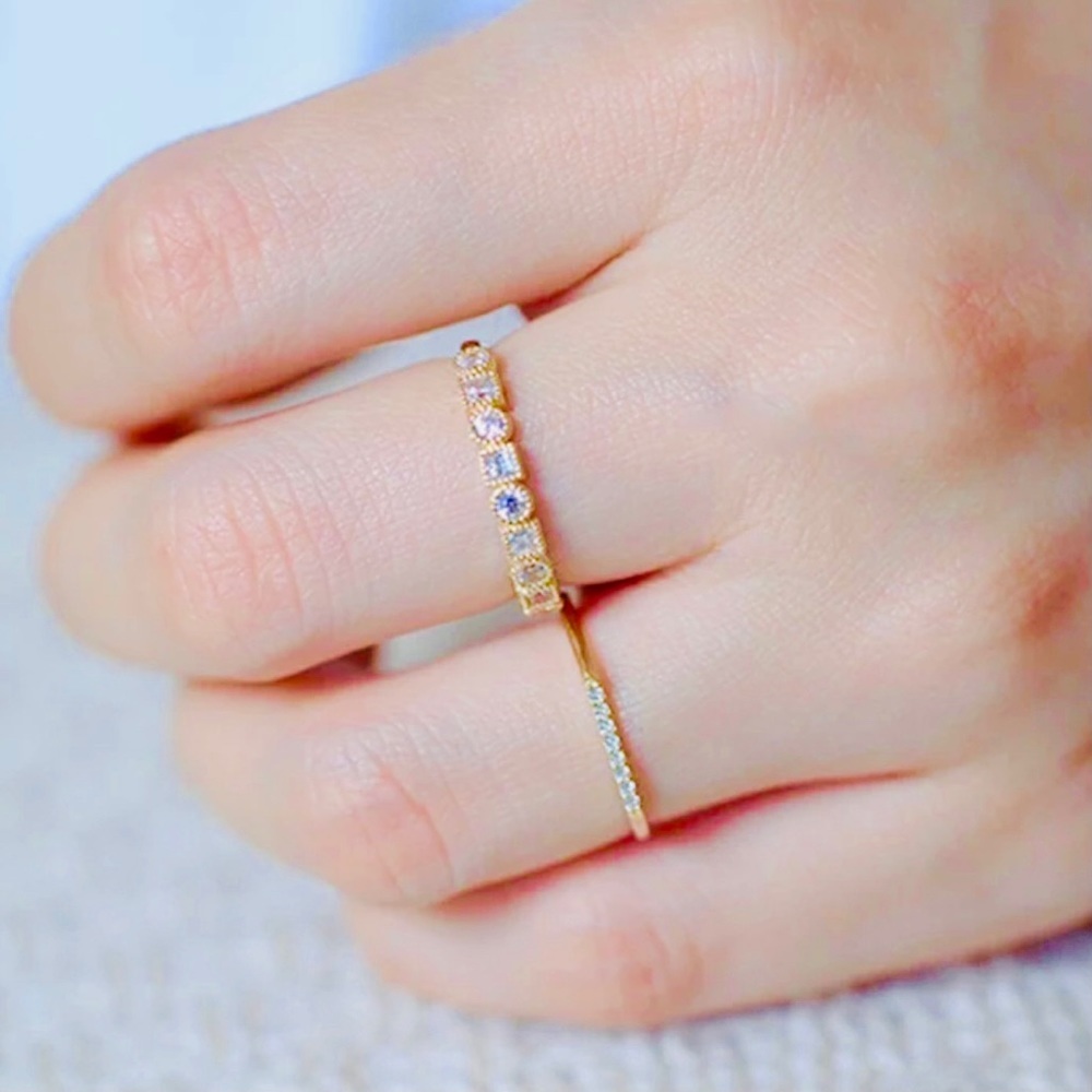 Geo Circles and Squares Crystal Gold Tone Ring 6